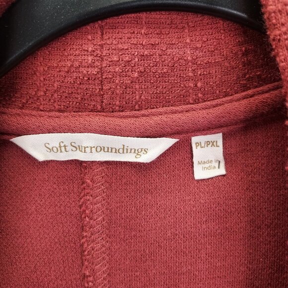 Soft Surroundings Cardigan Women Petite L/XL Open Front Pockets Slub Cotton Ocre - Picture 3 of 14